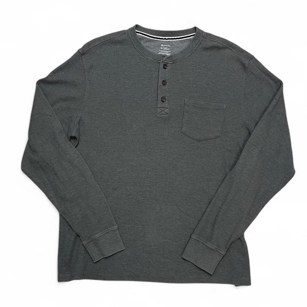 Grey Men's Henley Long Sleeve Shirt Thermal Sz XL Waffle Relaxed Pocket Outdoor